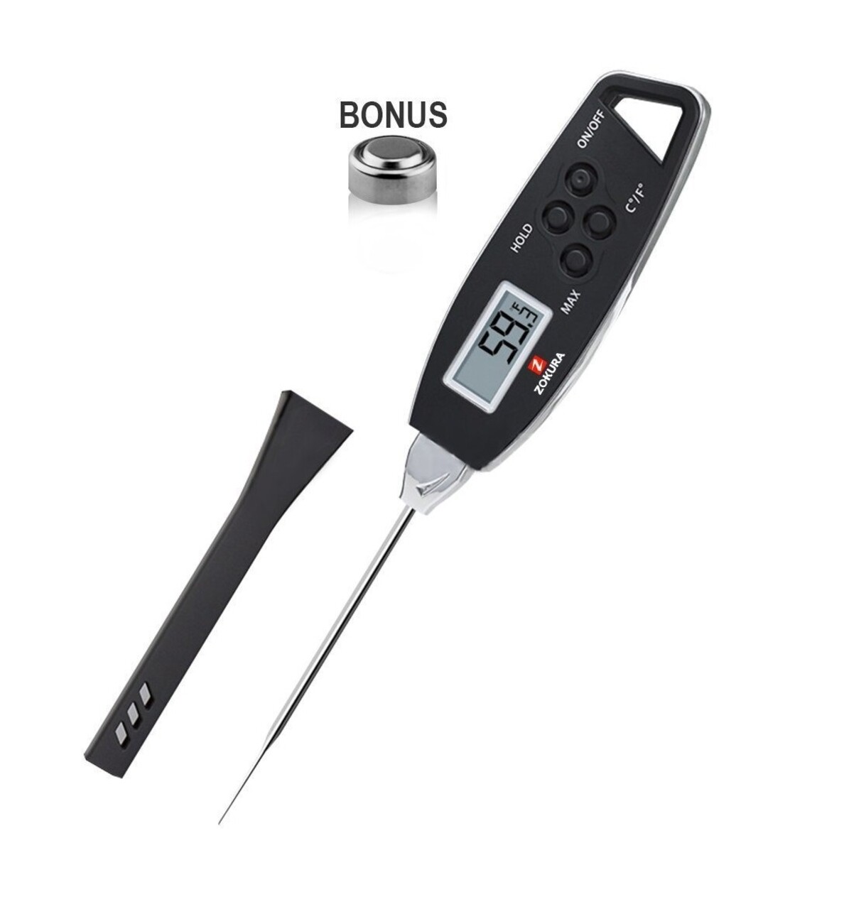 Termometru carne rezistent la apa, Zokura, -50°C/300°C, negru - imagine 3